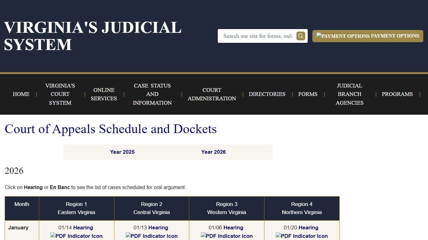 Court of Appeals Schedule and Dockets Virginia Court System