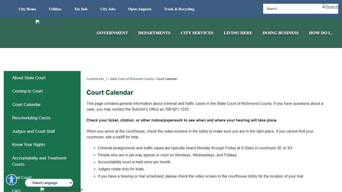Court Calendar Augusta, GA - Official Website