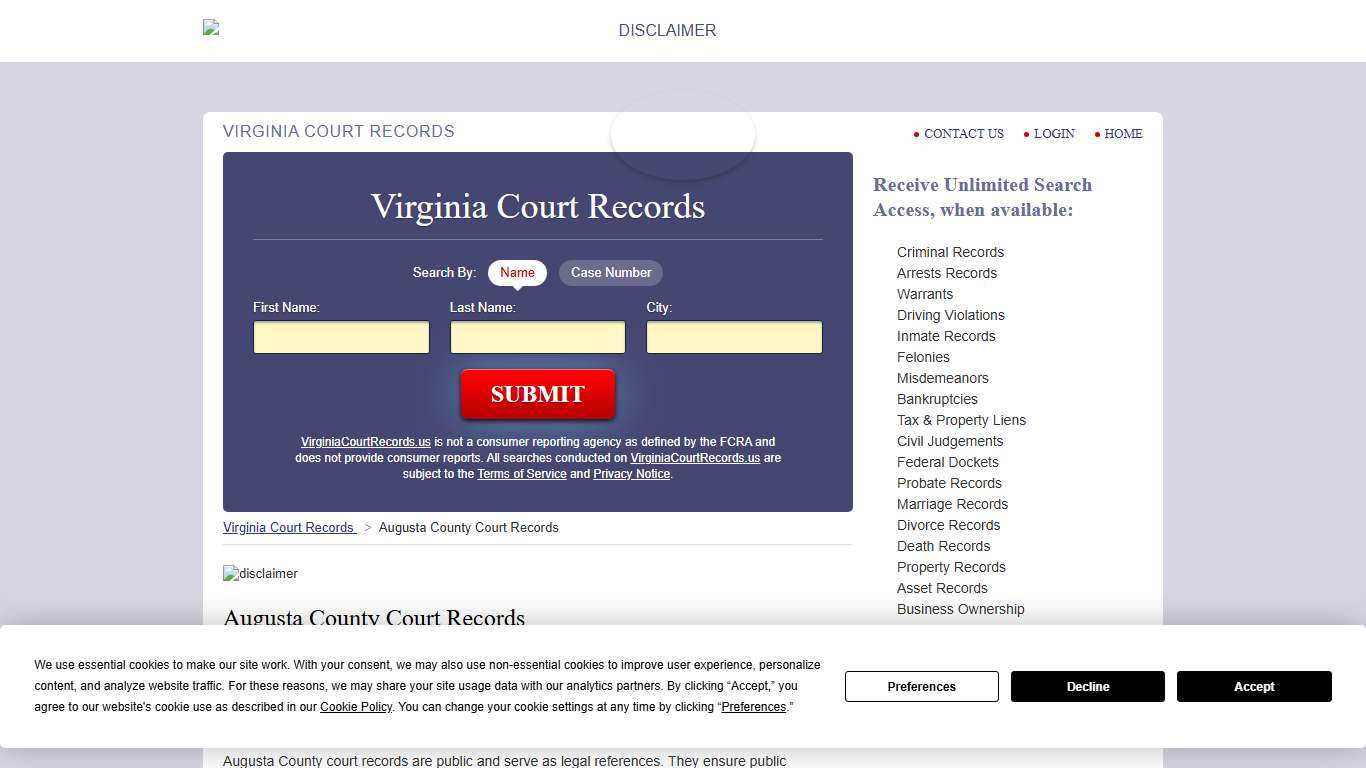 Augusta County Court Records VirginiaCourtRecords.us